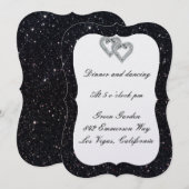 Black Glitter Diamond Hearts Reception Kaart (Voorkant / Achterkant)