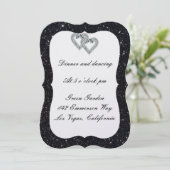 Black Glitter Diamond Hearts Reception Kaart (Staand voorkant)