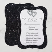 Black Glitter Diamond Hearts Response Kaart (Voorkant / Achterkant)