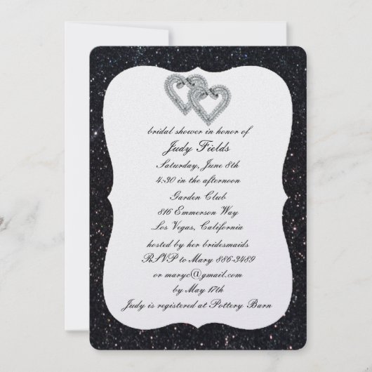 Black Glitter Diamond Hearts Vrijgezellenfeest Inv Kaart (Voorkant)
