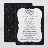 Black Glitter Diamond Hearts Vrijgezellenfeest Inv Kaart (Voorkant / Achterkant)