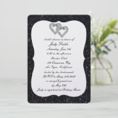 Black Glitter Diamond Hearts Vrijgezellenfeest Inv Kaart (Staand voorkant)
