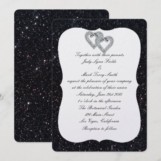 Black Glitter Diamond Hearts Weddenschap Kaart (Voorkant / Achterkant)