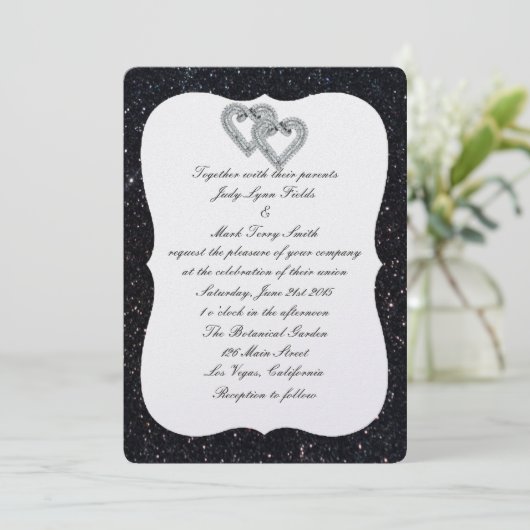 Black Glitter Diamond Hearts Weddenschap Kaart (Staand voorkant)