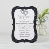 Black Glitter Diamond Hearts Weddenschap Kaart (Staand voorkant)