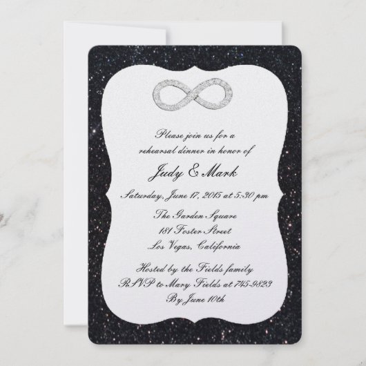 Black Glitter Diamond Infinity Rehearsal Dinner Kaart (Voorkant)