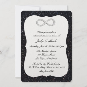 Black Glitter Diamond Infinity Rehearsal Dinner Kaart