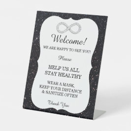 Black Glitter Diamond Infinity Wedding Safety Reclamebord Met Voetstuk