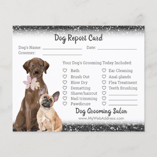 Black Glitter Dog Grooming Report Kaart Flyer (Voorkant)