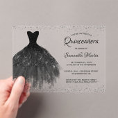 Black Glitter Dress Script Quinceañera Party Acryl Uitnodigingen (Insitu (Draagbaar))