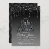 Black Glitter Drip Baby shower Invitation Kaart (Voorkant / Achterkant)