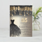Black Glitter Drips Black Dress Gold 65e verjaarda Kaart (Staand voorkant)
