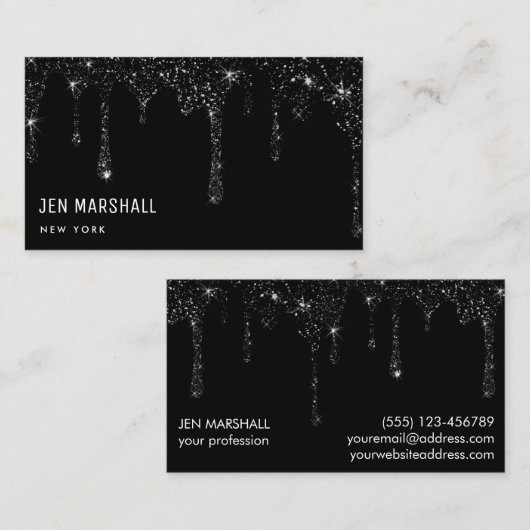 Black Glitter druppels ontwerp Visitekaartje (Voorkant / Achterkant)