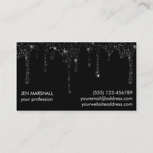 Black Glitter druppels ontwerp Visitekaartje (Achterkant)
