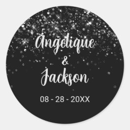 Black Glitter Envelope Seal Ronde Sticker