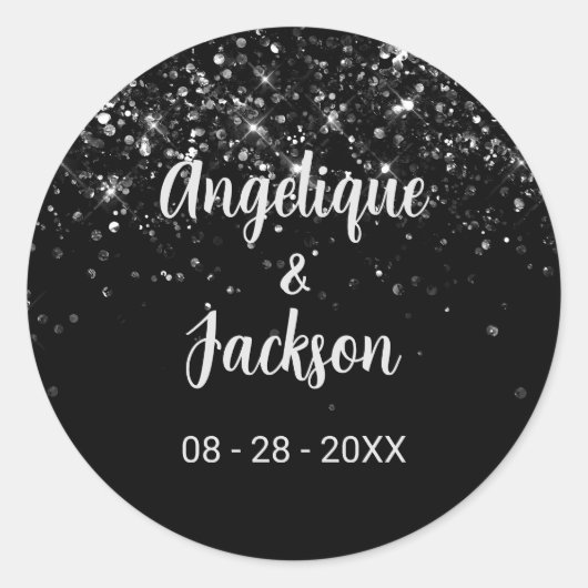 Black Glitter Envelope Seal Ronde Sticker (Voorkant)