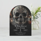 Black Glitter Glam Sparkle Skull Baby shower Kaart (Staand voorkant)