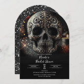Black Glitter Glam Sparkle Skull Gothic Bridal Kaart (Voorkant / Achterkant)