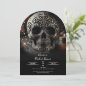 Black Glitter Glam Sparkle Skull Gothic Bridal Kaart (Staand voorkant)