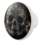 Black Glitter Glam Sparkle Skull Gothic Keramische Knop (Rechts)