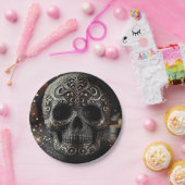 Black Glitter Glam Sparkle Skull Gothic Papieren Bordje (Feest)