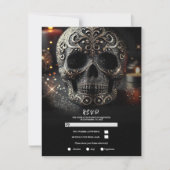 Black Glitter Glam Sparkle Skull Gothic RSVP Kaart (Voorkant)