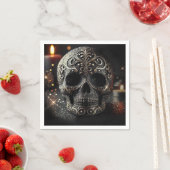 Black Glitter Glam Sparkle Skull Gothic Servet (Insitu)