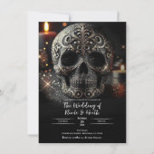 Black Glitter Glam Sparkle Skull Gothic Wedding Kaart (Voorkant)