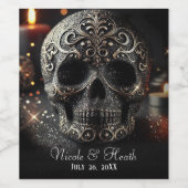 Black Glitter Glam Sparkle Skull Gothic Wijn Etiket (Enkel label)