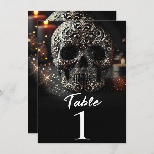 Black Glitter Glam Sparkle Skull Tafelnummer (Voorkant / Achterkant)