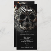 Black Glitter Glam Sparkle Skull Wedding Menu (Voorkant / Achterkant)