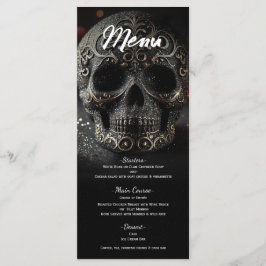 Black Glitter Glam Sparkle Skull Wedding Menu