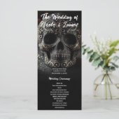 Black Glitter Glam Sparkle Skull Wedding Program Programmakaart (Staand voorkant)