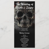 Black Glitter Glam Sparkle Skull Wedding Program Programmakaart (Voorkant)