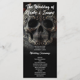 Black Glitter Glam Sparkle Skull Wedding Program Programmakaart