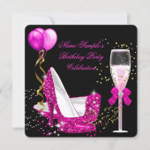 Black Glitter Glitter Birthday Party Kaart (Voorkant)