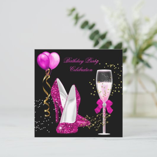 Black Glitter Glitter Birthday Party Kaart (Staand voorkant)