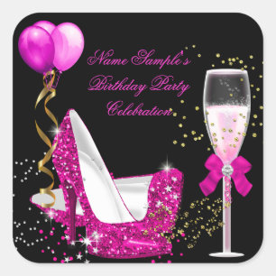 Black Glitter Glitter Birthday Party Vierkante Sticker