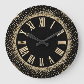 Black Glitter Gold Champaigne Faux Roman Numbers Grote Klok (Voorkant)
