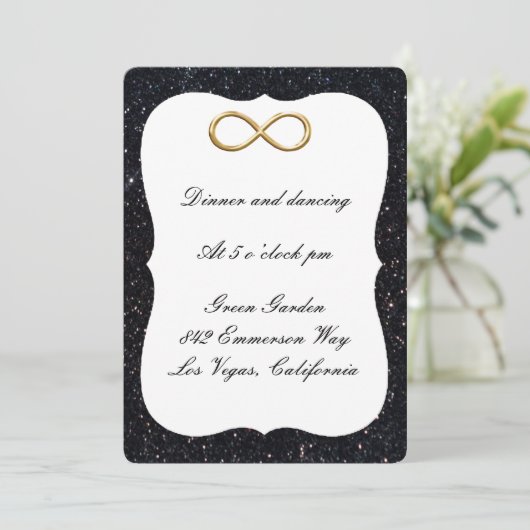 Black Glitter Gold Infinity Reception Kaart (Staand voorkant)