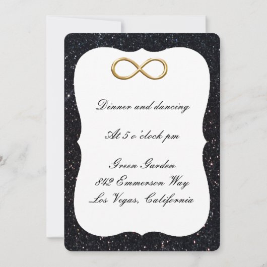 Black Glitter Gold Infinity Reception Kaart (Voorkant)