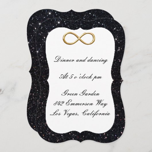 Black Glitter Gold Infinity Reception Kaart (Voorkant / Achterkant)