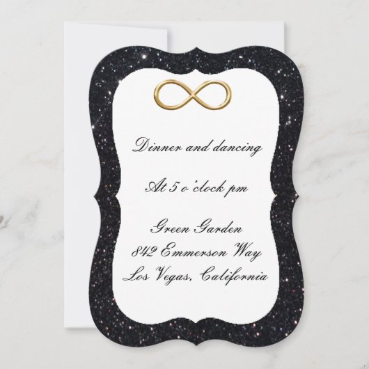 Black Glitter Gold Infinity Reception Kaart (Voorkant)