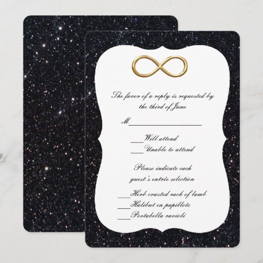 Black Glitter Gold Infinity Response Kaart (Voorkant / Achterkant)