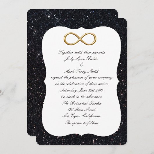 Black Glitter Gold Infinity Wedding Invitation Kaart (Voorkant / Achterkant)
