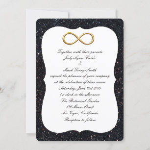 Black Glitter Gold Infinity Wedding Invitation Kaart