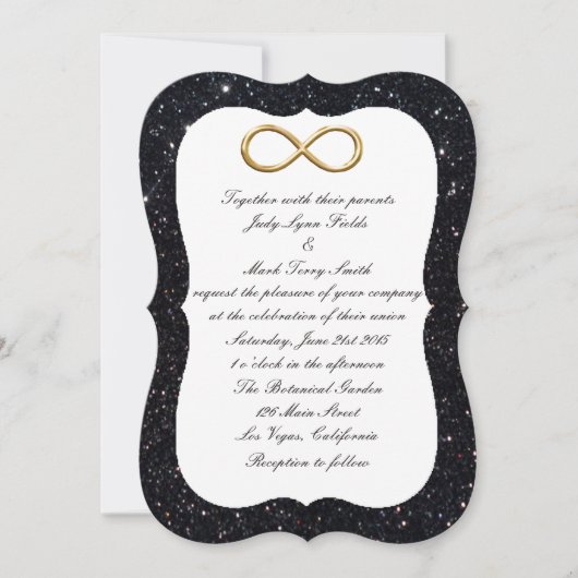 Black Glitter Gold Infinity Wedding Invitation Kaart (Voorkant)