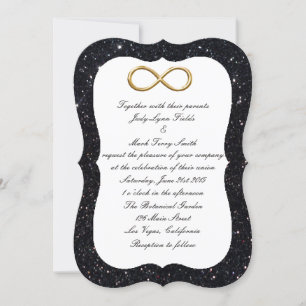 Black Glitter Gold Infinity Wedding Invitation Kaart
