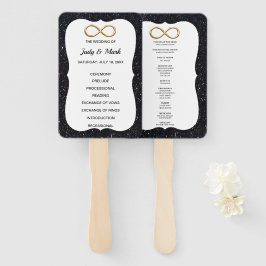 Black Glitter Gold Infinity Wedding Program Fans Handwaaier