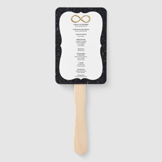 Black Glitter Gold Infinity Wedding Program Fans Handwaaier (Achterkant)